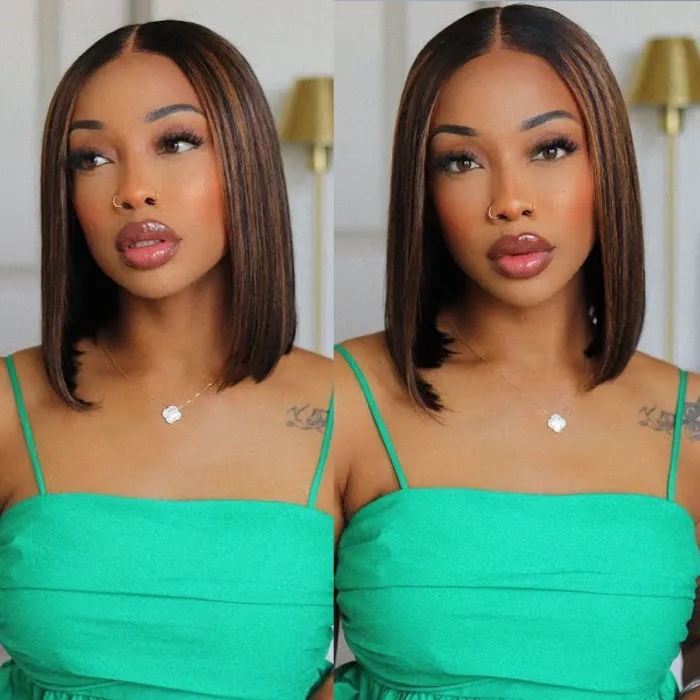 Glueless Highlight Straight Bob Wig Breathable Air Cap Human Hair