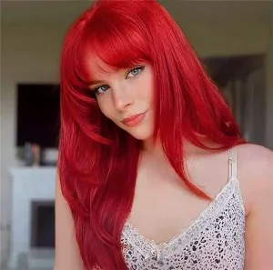 Styling a red wig with bangs