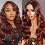 20 Inch Reddish Brown Body Wave Lace Front Wigs Human Hair