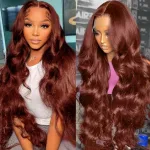 34 Inch Reddish Brown Body Wave Lace Front Wigs Human Hair