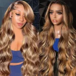 34 Inch Highlight Ombre Body Wave Closure Wig