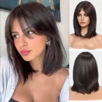 Brunette curtain bangs