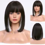 Black Highlights Blonde blunt bangs