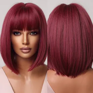 Selection of red wigs with bangs