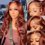 28 Inch Reddish Brown Body Wave Lace Front Wigs Human Hair