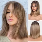 Ombre Brown curtain bangs