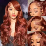 26 Inch Reddish Brown Body Wave Lace Front Wigs Human Hair