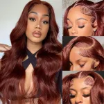 22 Inch Reddish Brown Body Wave Lace Front Wigs Human Hair