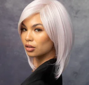 A model wearing a sleek bob cut wig