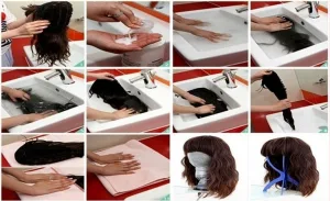 Step-by-step guide to washing and conditioning a black lace front wig.