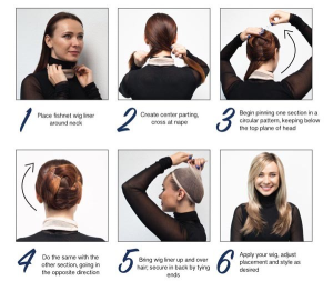 Step-by-step application of a wig with cap