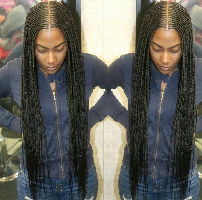 Long middle part braids