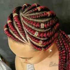 Cornrow Braids with Red Accents