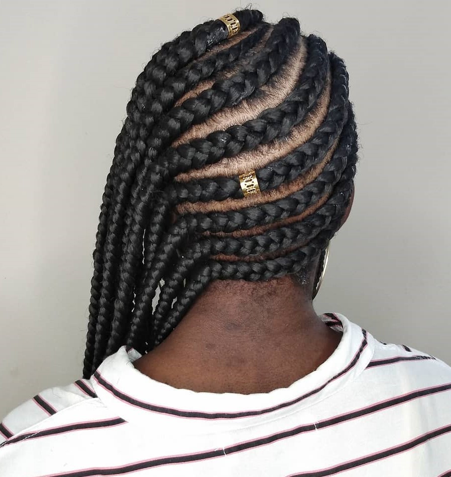 Side lemonade braids with swooped edges