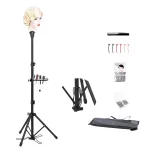 Black wig stand with foot panel