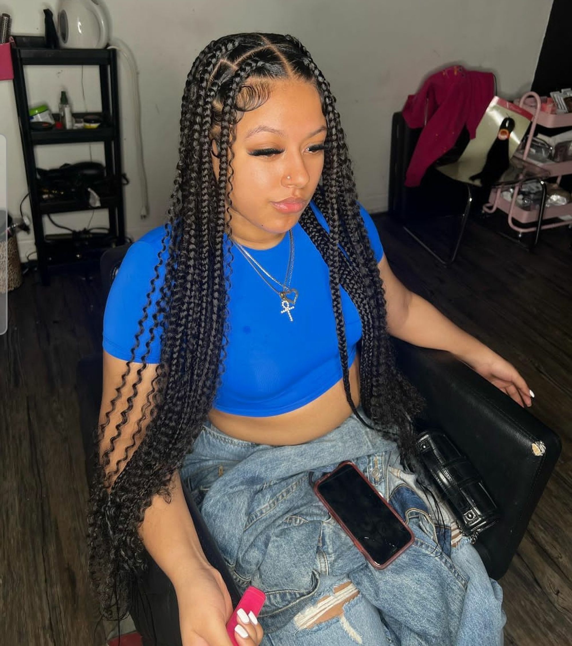 Goddess braids with curly ends