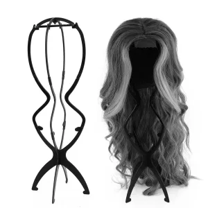 A neatly arranged wig stand with various wigs