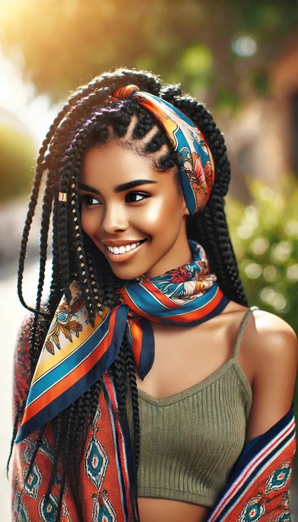 Side Lemonade Braids with Scarf