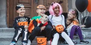 Kids wearing various animal wigs at a party