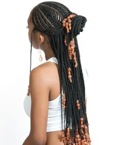 Long Ghana Braids with Gold Accents