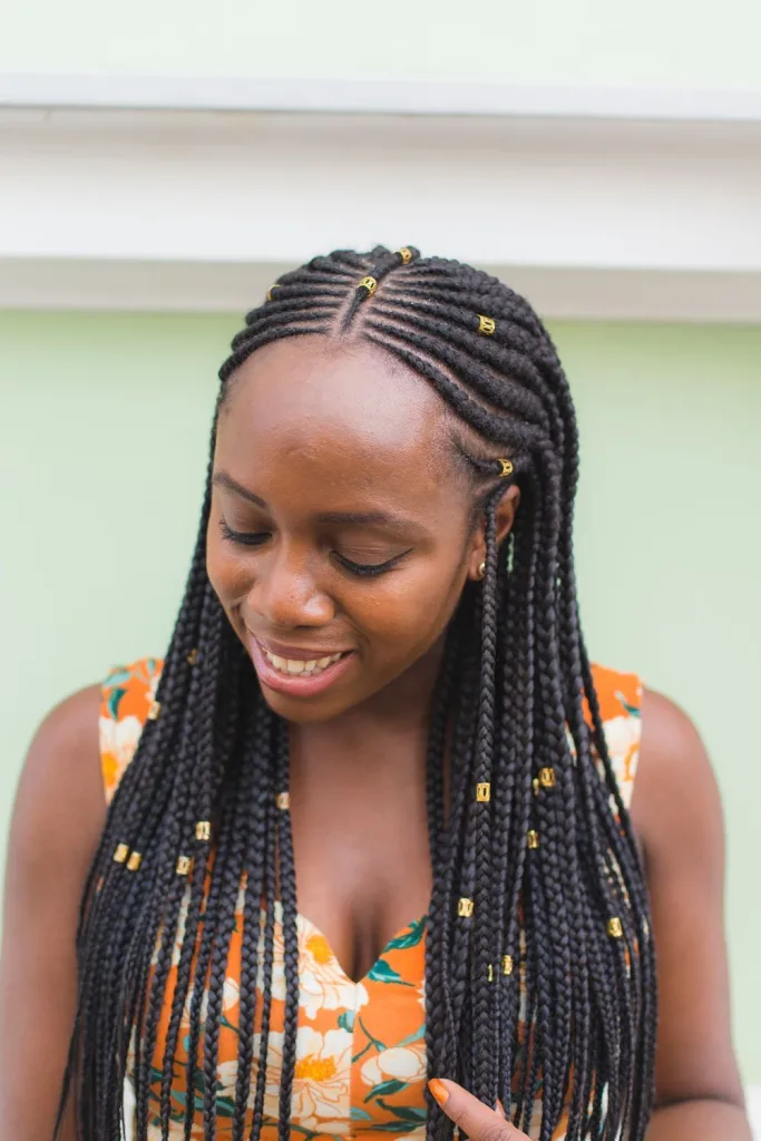 Box Braids with Gold Beads