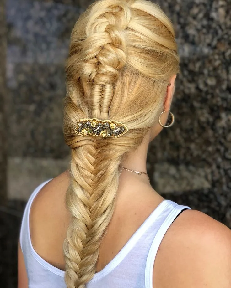 Fishtail Braid with Gold Clips