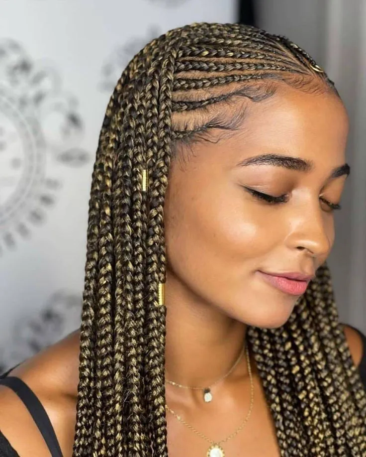 Lace Front Braids with Gold Beads