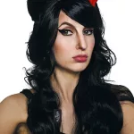 Black Beehive Wig + Red Flower